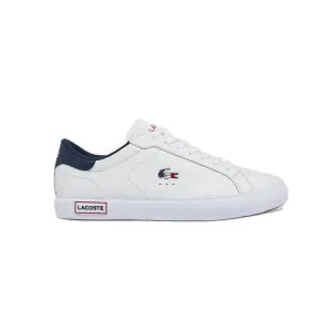 LACOSTE White/Navy/Red Leather Lifestyle Shoes