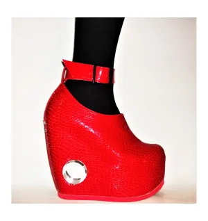 PEEPHOLE Platform Shoes - Red Patent Leather & Perspex hole