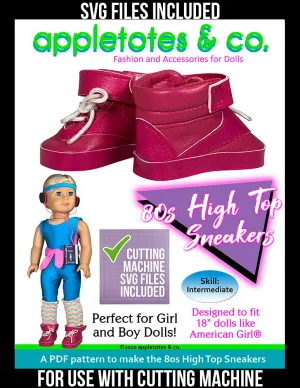 80s High Top Sneakers 18 Inch Doll Sewing Pattern - SVG Files Included