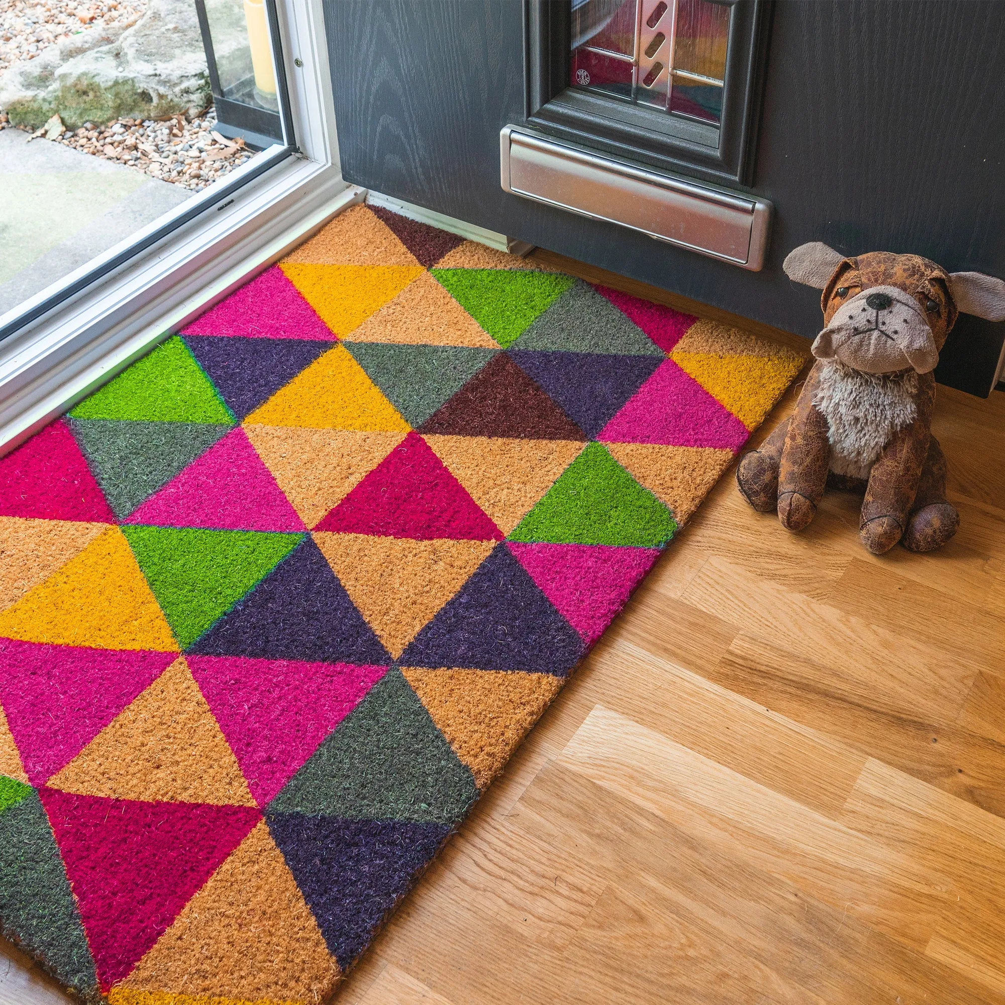 90cm x 60cm Multicoloured Triangles Coir Door Mat - By Nicola Spring