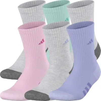 adidas Girl's Athletic Cushioned 6-Pack Crew Socks