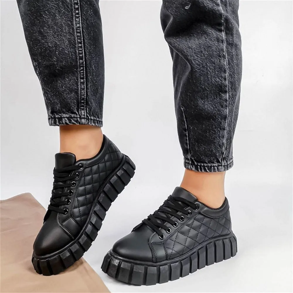 Amozae-  Autumn Black Sneakers Women 2024 New Fashion Lace Up Ladies Comfy Flat Casual Shoes 43 Big Size Female Outdoor Sport Shoes