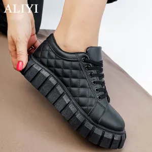 Amozae-  Autumn Black Sneakers Women 2024 New Fashion Lace Up Ladies Comfy Flat Casual Shoes 43 Big Size Female Outdoor Sport Shoes