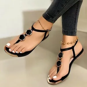 Amozae-SHY 2024 Women Summer Sandals Fashion Casual Beach Outdoor Flip Flop Sandals Metal Decoration Ladies Flat Shoes Big Size 35-43