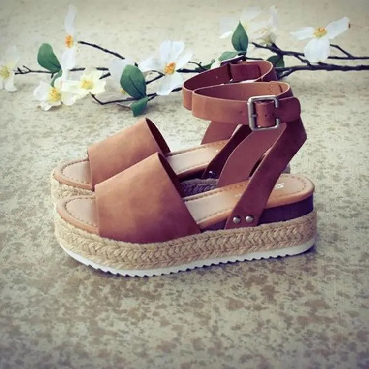 Ankle Strap Wedge Sandals for Women with One-Button Buckle