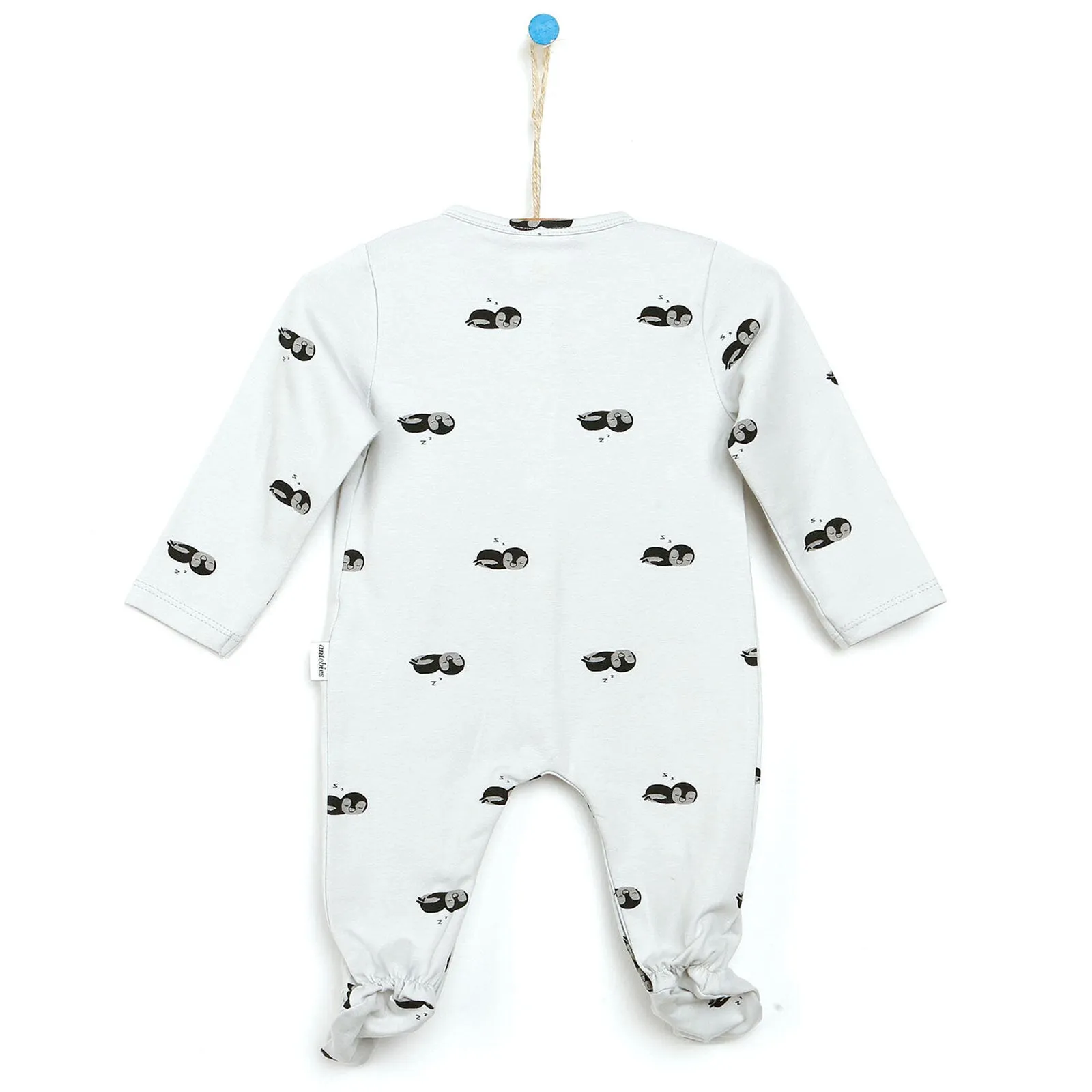 Antebies Newborn Penguin Organic Footed Jumpsuit - Grey