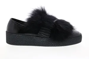 Aquatalia Gracie Naplak Fur Womens Black Leather Lifestyle Sneakers Shoes