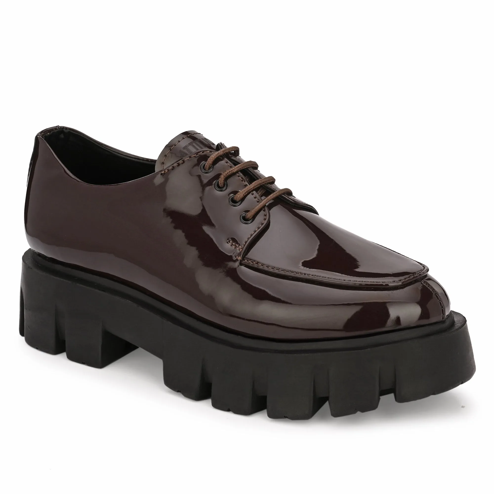 Attitudist Unisex Glossy Brown High Heel Derby Shoes