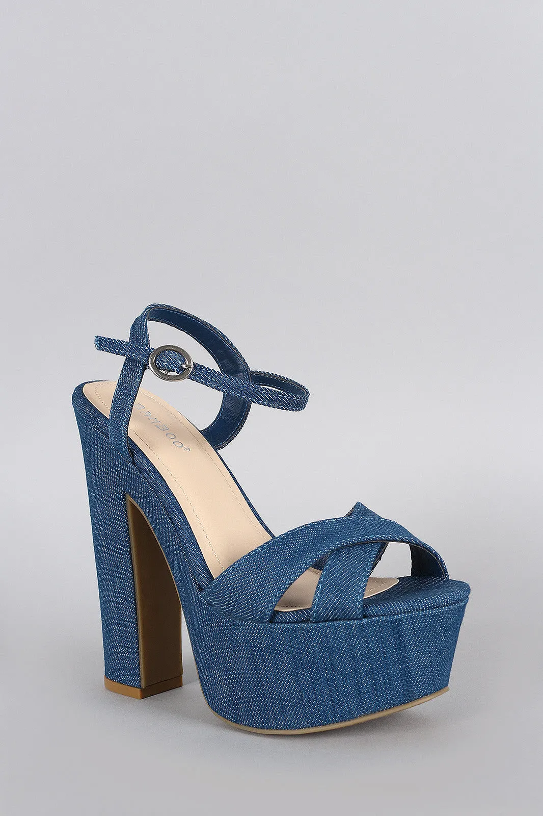 Bamboo Denim Criss Cross Platform Heel