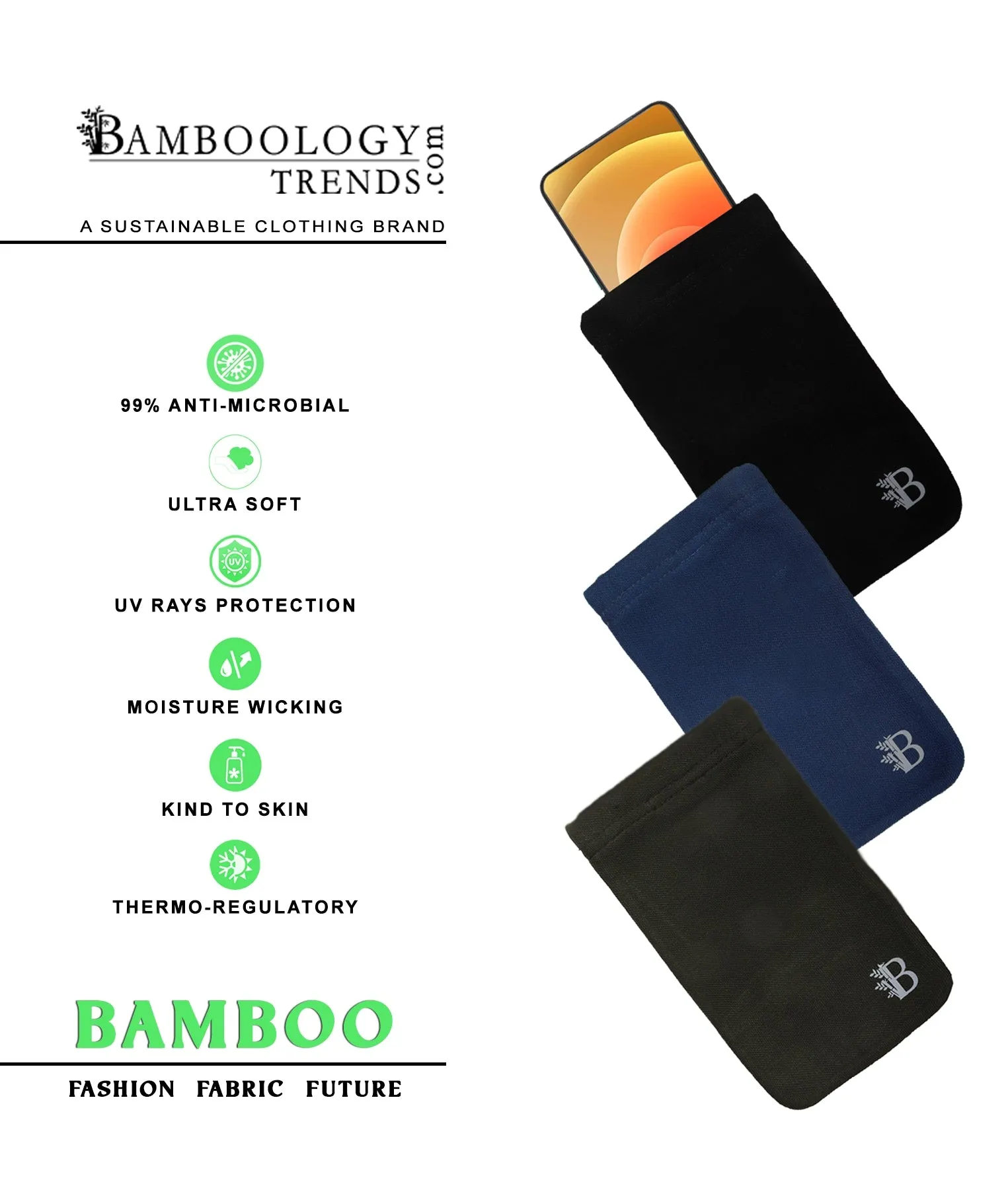 Bamboology Trends Bamboo Fabric Anti-bacterial Olive Mobile Cover