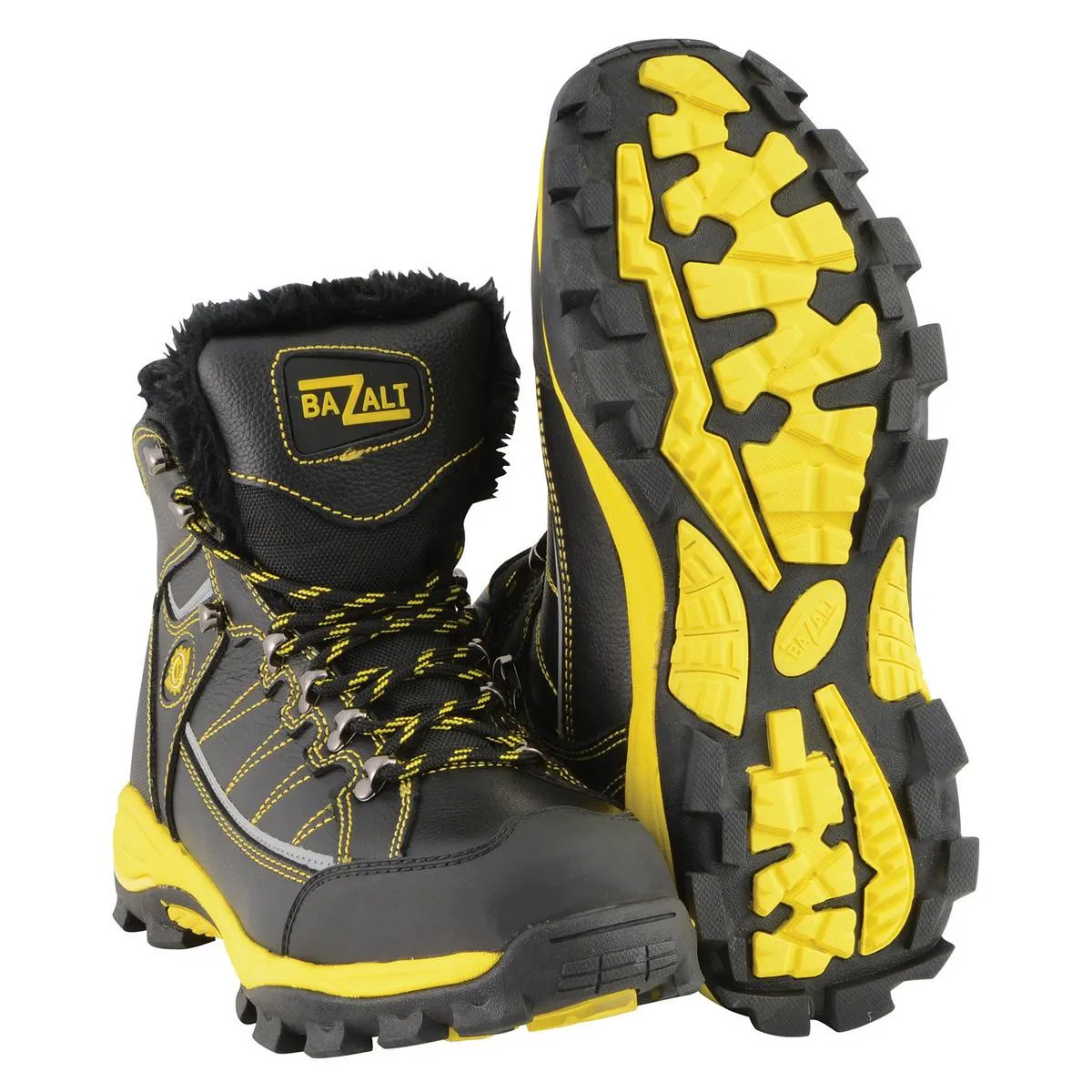 Bazalt MBM9124 Men's Faux Fur Lined Black with Yellow Water and Frost Proof Leather Outdoor Boots