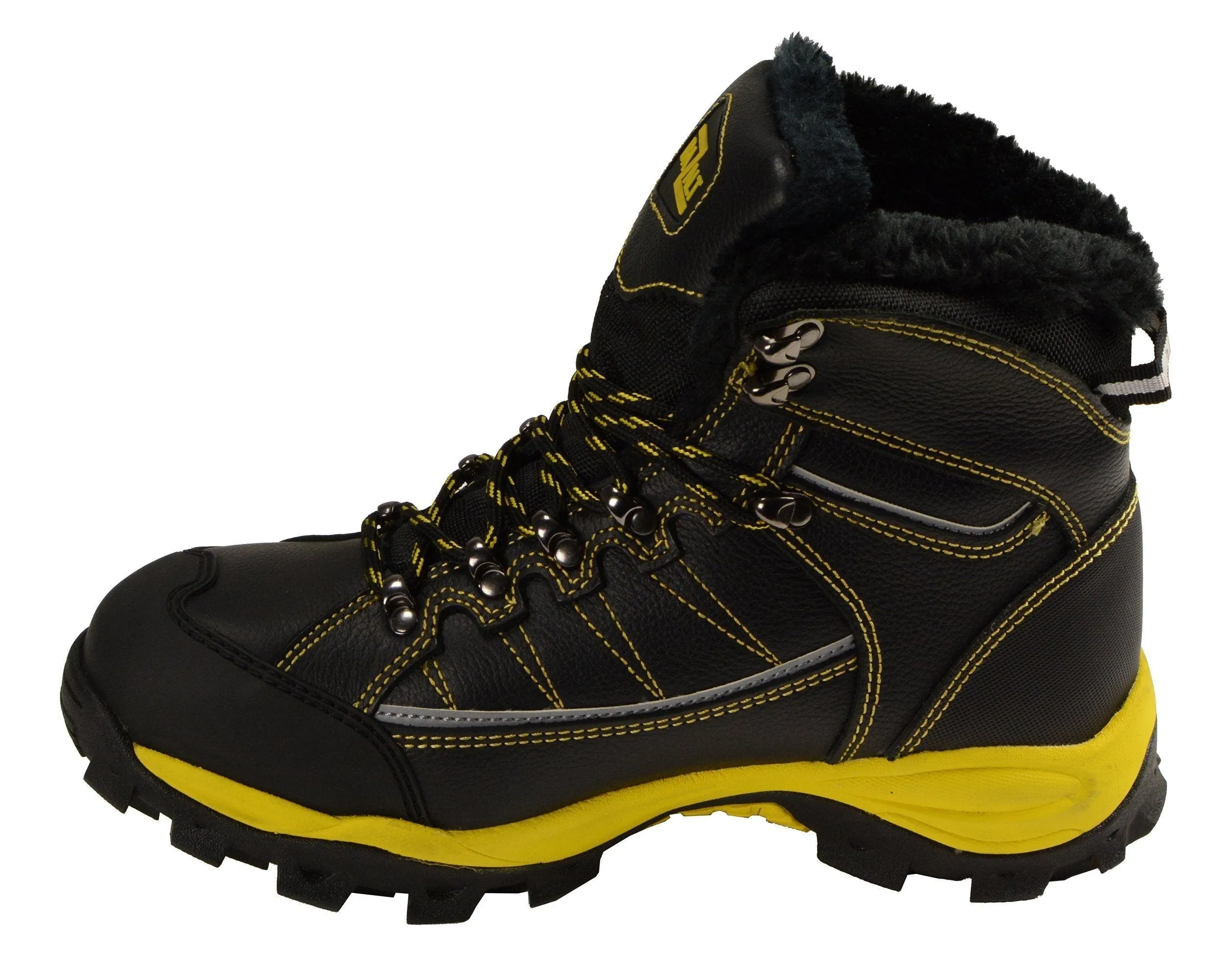 Bazalt MBM9125ST Men's Faux Fur Lined Black with Yellow Water and Frost Proof Boots with Composite-Toe