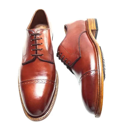 Bespoke Shoes, Handmade Shoes, Custom Made Shoes, Goodyear Welted Handstiched Handpainted Hand Dyed Flame Treated Brown Leather Toecap Laceup Oxford Mens Dress Shoes