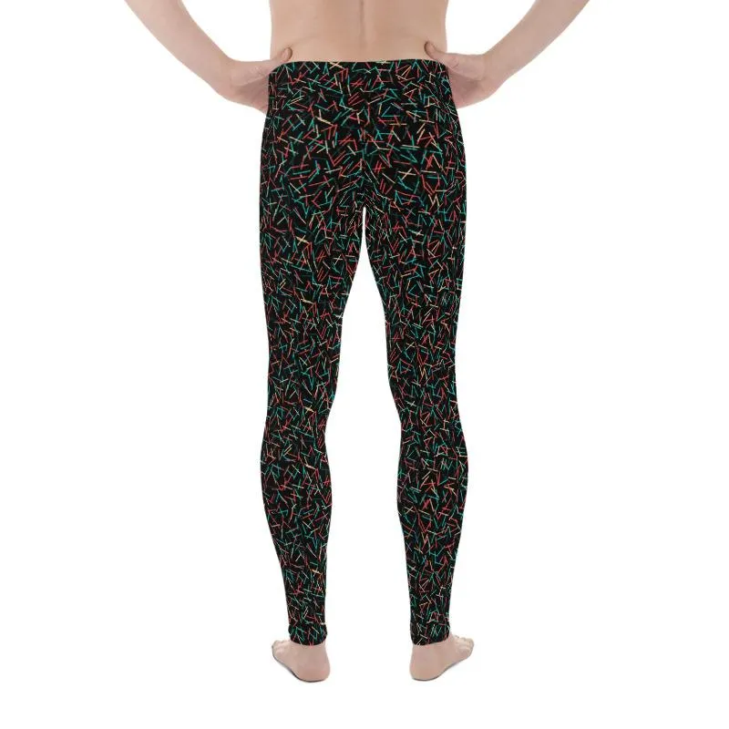 Birthday Boy Black Print Meggings, Men's Leggings Meggings Run Tights- Made in USA/MX/EU