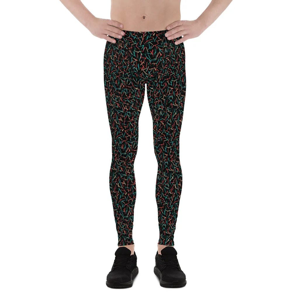 Birthday Boy Black Print Meggings, Men's Leggings Meggings Run Tights- Made in USA/MX/EU