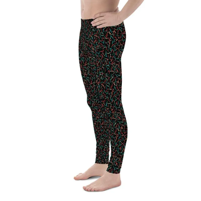 Birthday Boy Black Print Meggings, Men's Leggings Meggings Run Tights- Made in USA/MX/EU