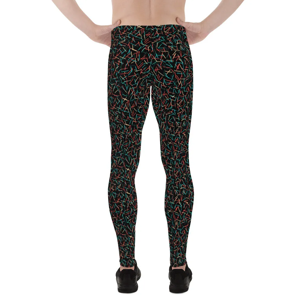 Birthday Boy Black Print Meggings, Men's Leggings Meggings Run Tights- Made in USA/MX/EU