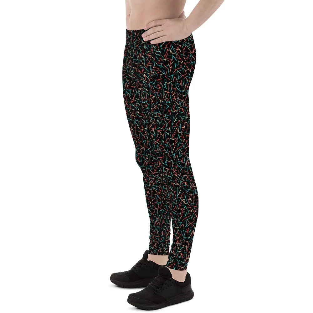 Birthday Boy Black Print Meggings, Men's Leggings Meggings Run Tights- Made in USA/MX/EU