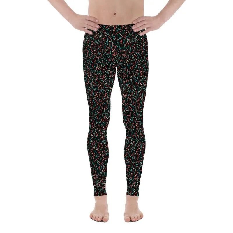 Birthday Boy Black Print Meggings, Men's Leggings Meggings Run Tights- Made in USA/MX/EU