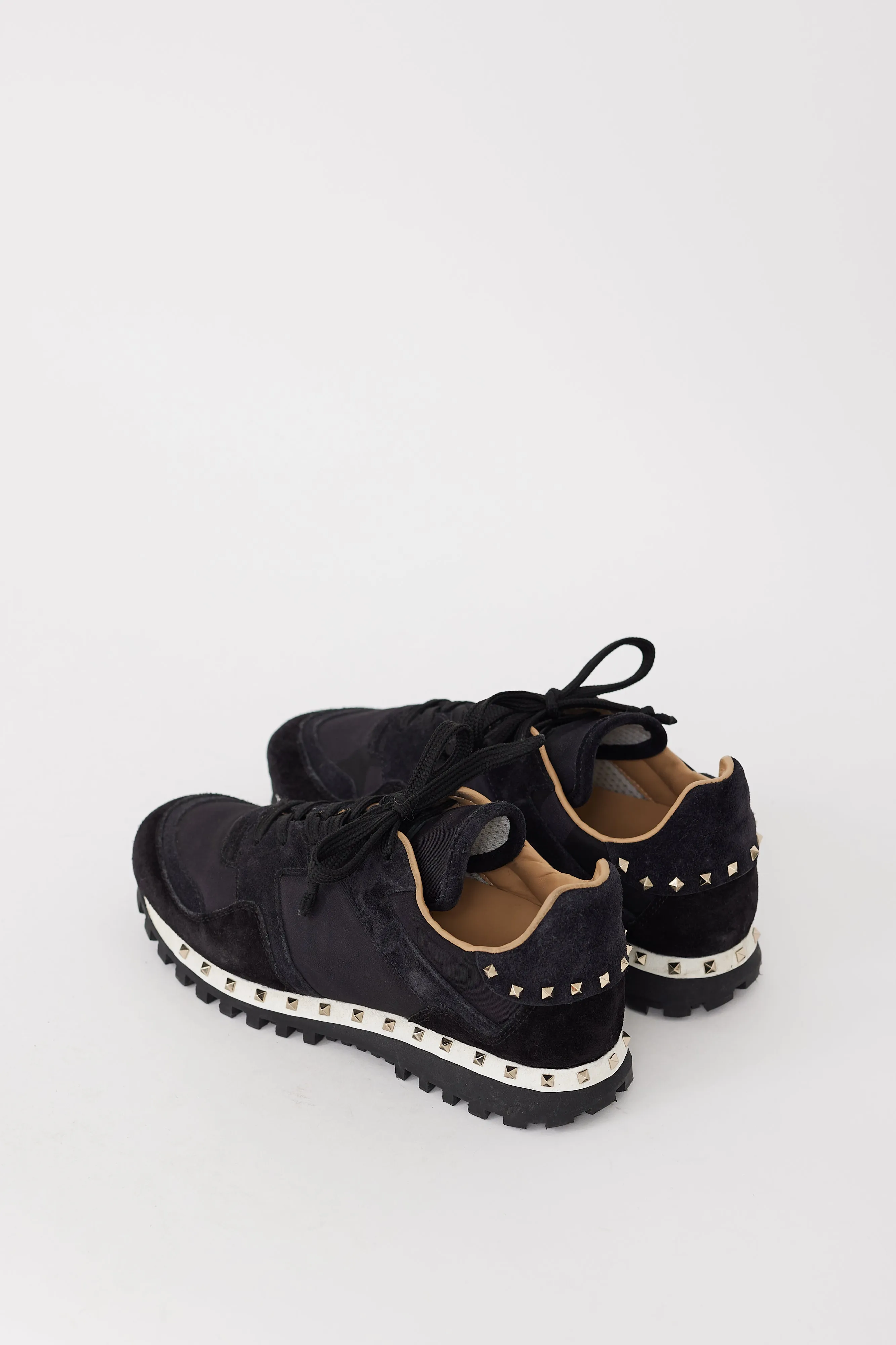 Black Nylon & Suede Studded Rockrunner Sneaker