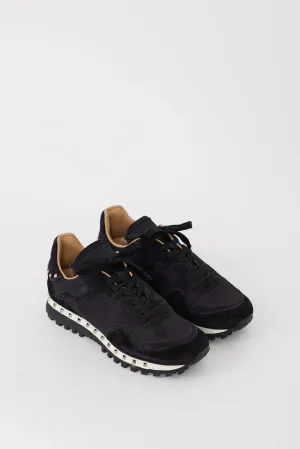 Black Nylon & Suede Studded Rockrunner Sneaker