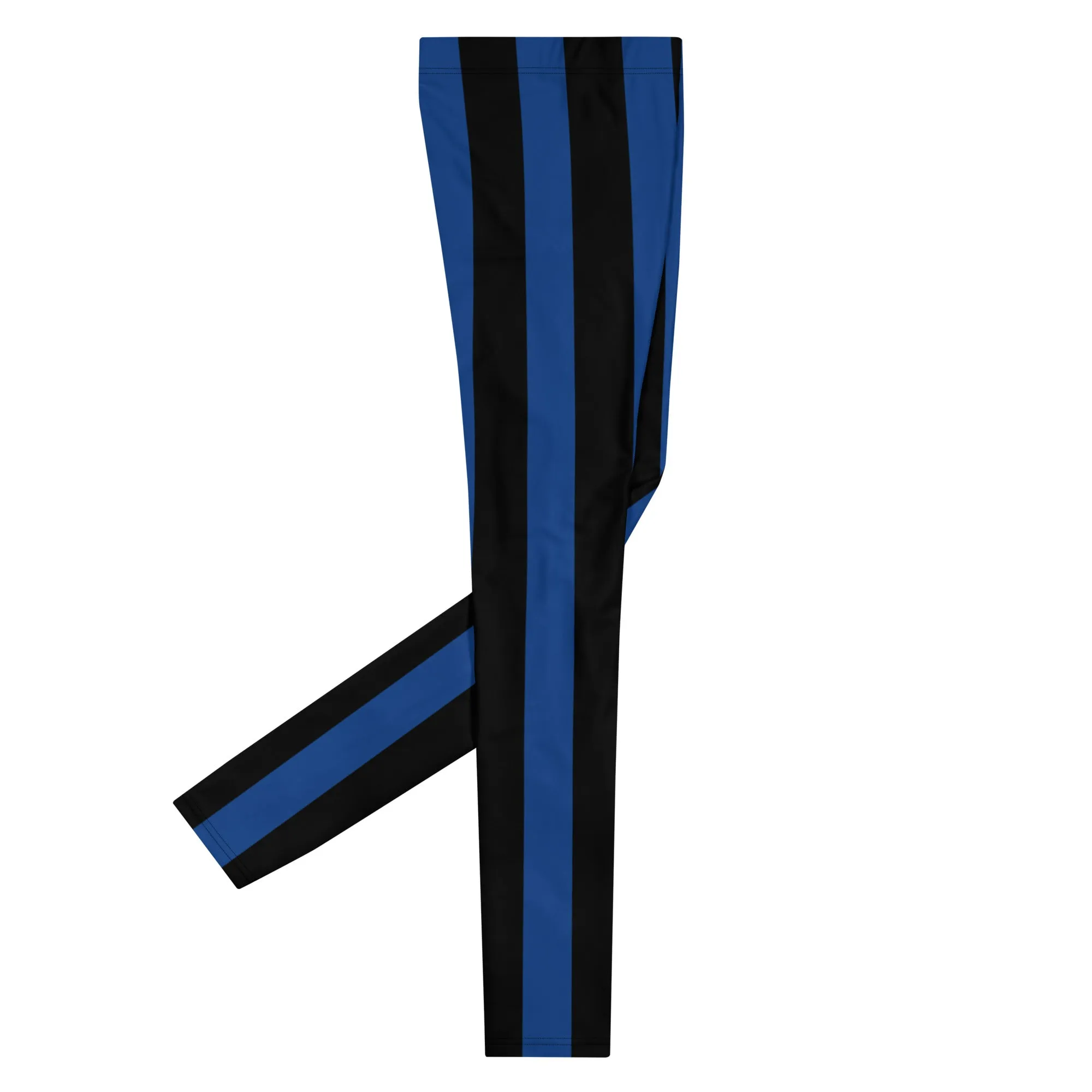 Blue Black Stripes Men's Leggings, Colorful Patterned Designer Best Men's Leggings - Made in USA/EU/MX