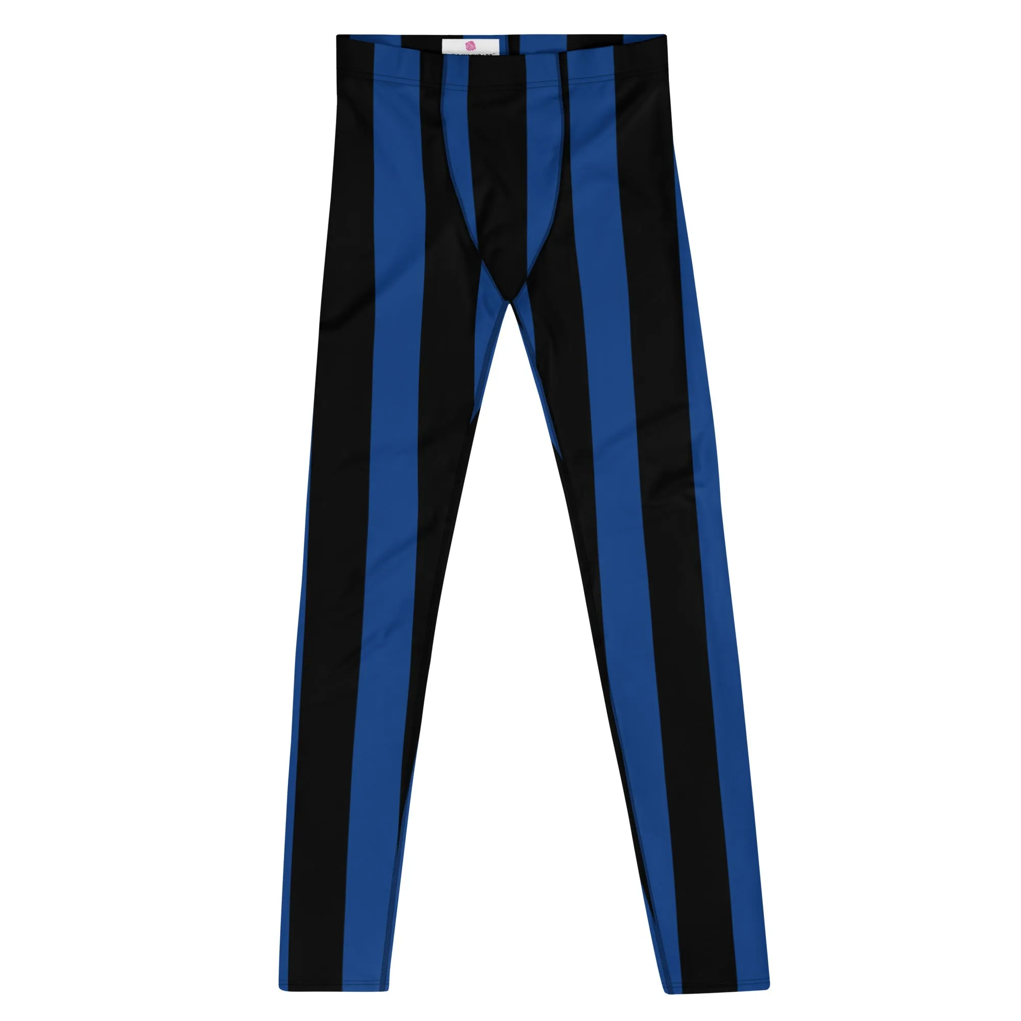 Blue Black Stripes Men's Leggings, Colorful Patterned Designer Best Men's Leggings - Made in USA/EU/MX