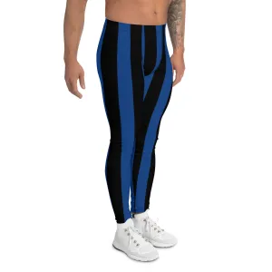 Blue Black Stripes Men's Leggings, Colorful Patterned Designer Best Men's Leggings - Made in USA/EU/MX