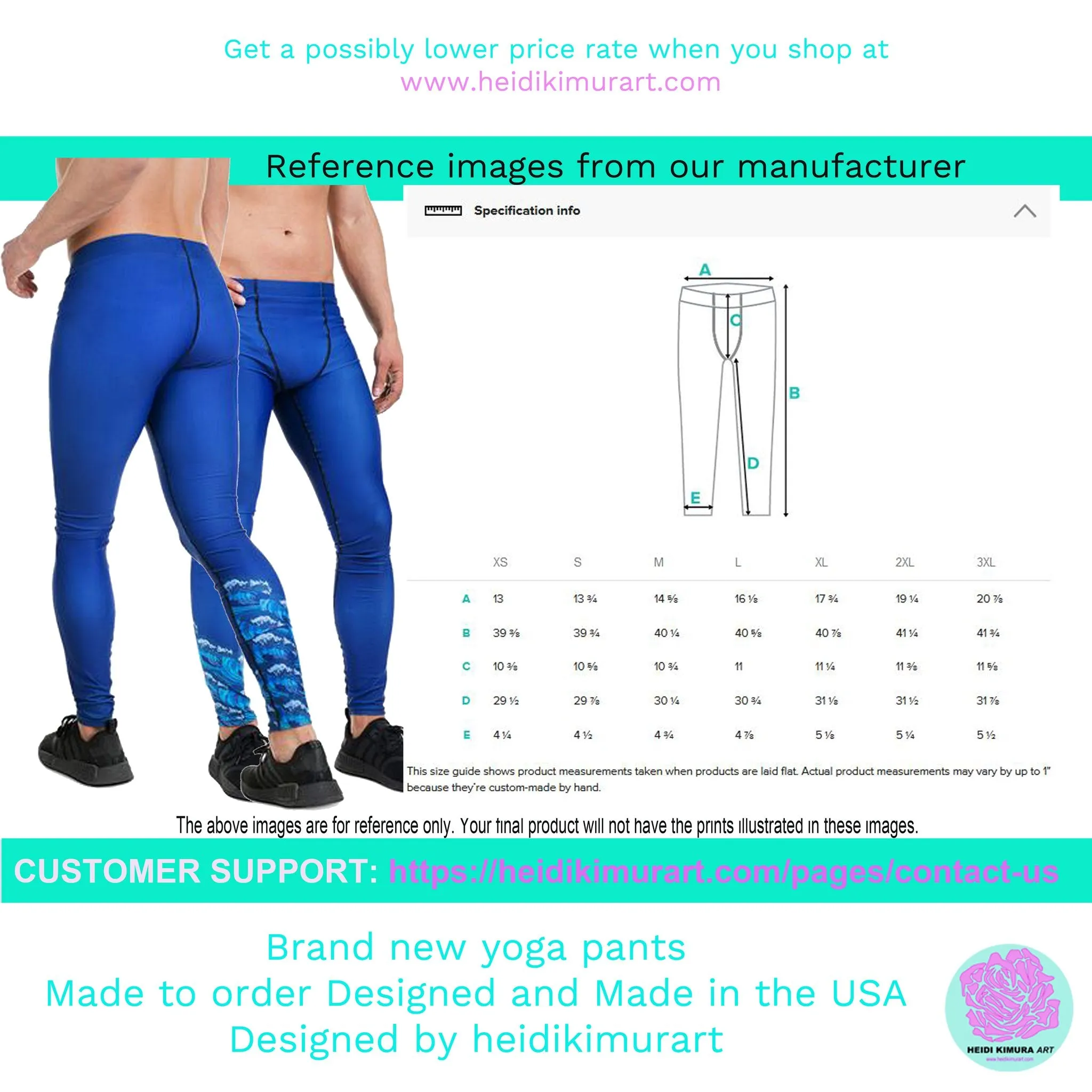 Blue Floral Men's Leggings, Flower Meggings Designer Workout Tights-Made in USA/EU/MX