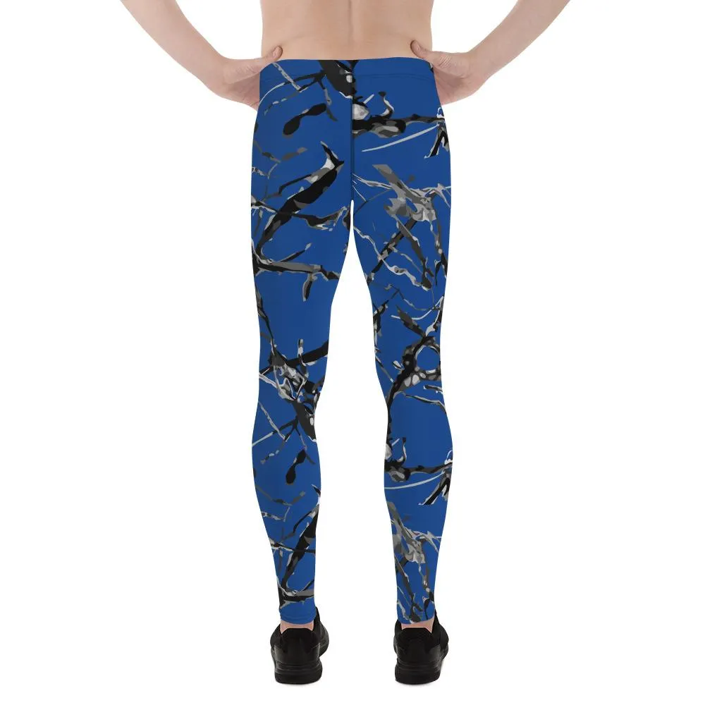 Blue Marble Abstract Print Meggings, Premium Men's Leggings Gym Tights - Made in USA/EU