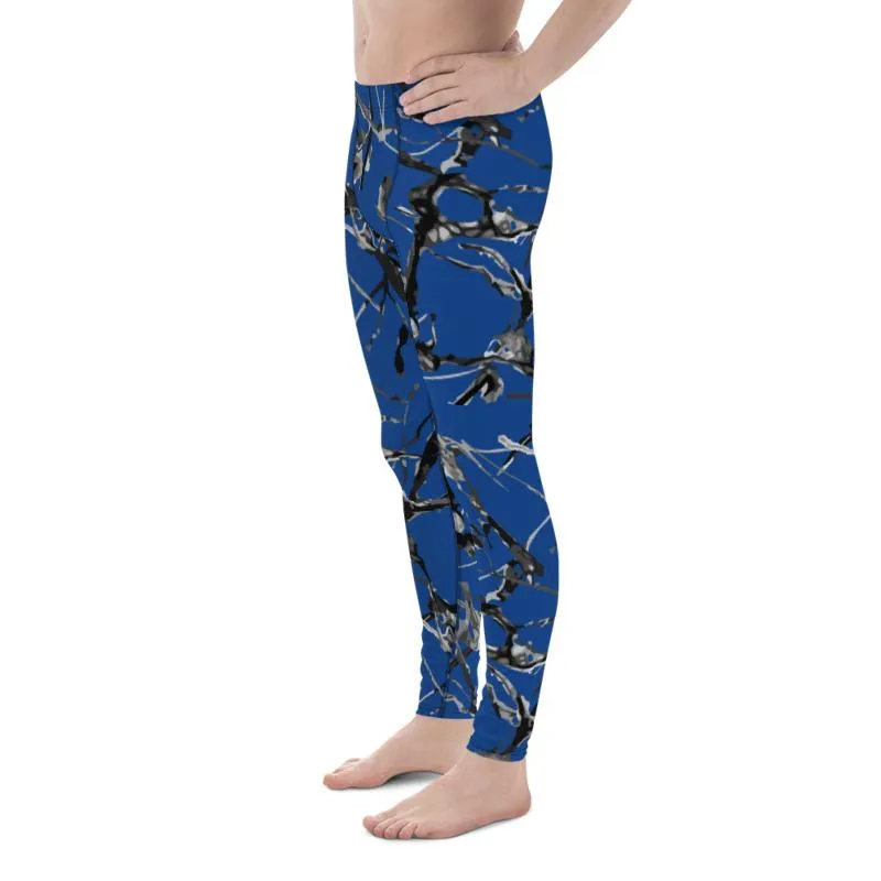 Blue Marble Abstract Print Meggings, Premium Men's Leggings Gym Tights - Made in USA/EU