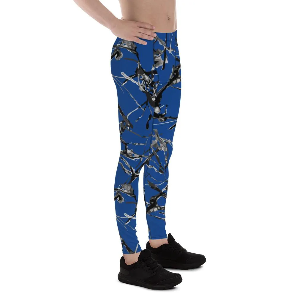 Blue Marble Abstract Print Meggings, Premium Men's Leggings Gym Tights - Made in USA/EU