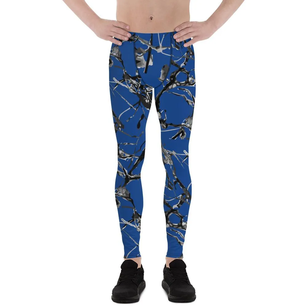 Blue Marble Abstract Print Meggings, Premium Men's Leggings Gym Tights - Made in USA/EU