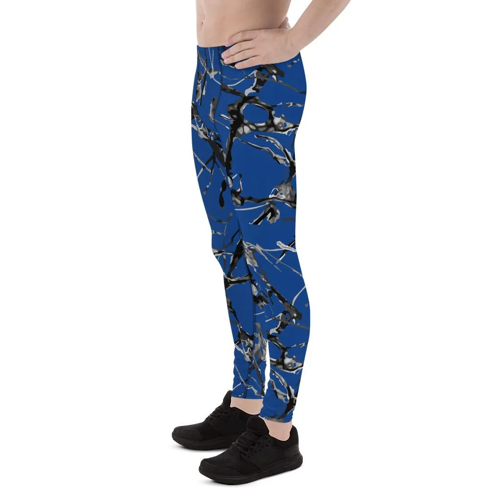 Blue Marble Abstract Print Meggings, Premium Men's Leggings Gym Tights - Made in USA/EU