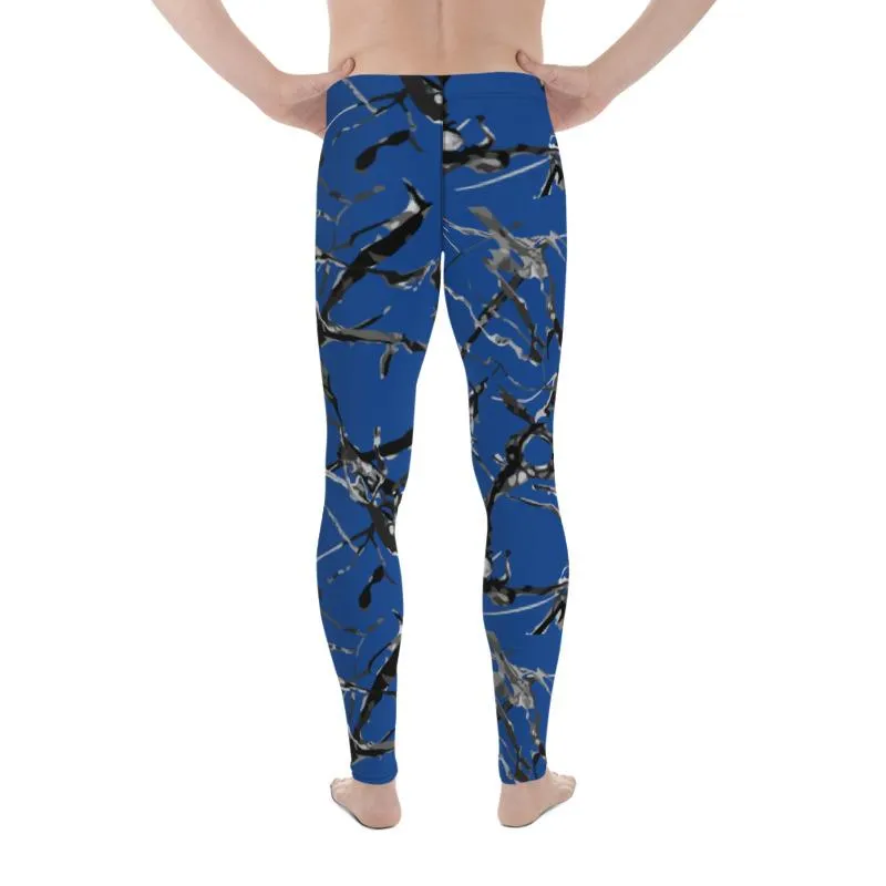 Blue Marble Abstract Print Meggings, Premium Men's Leggings Gym Tights - Made in USA/EU