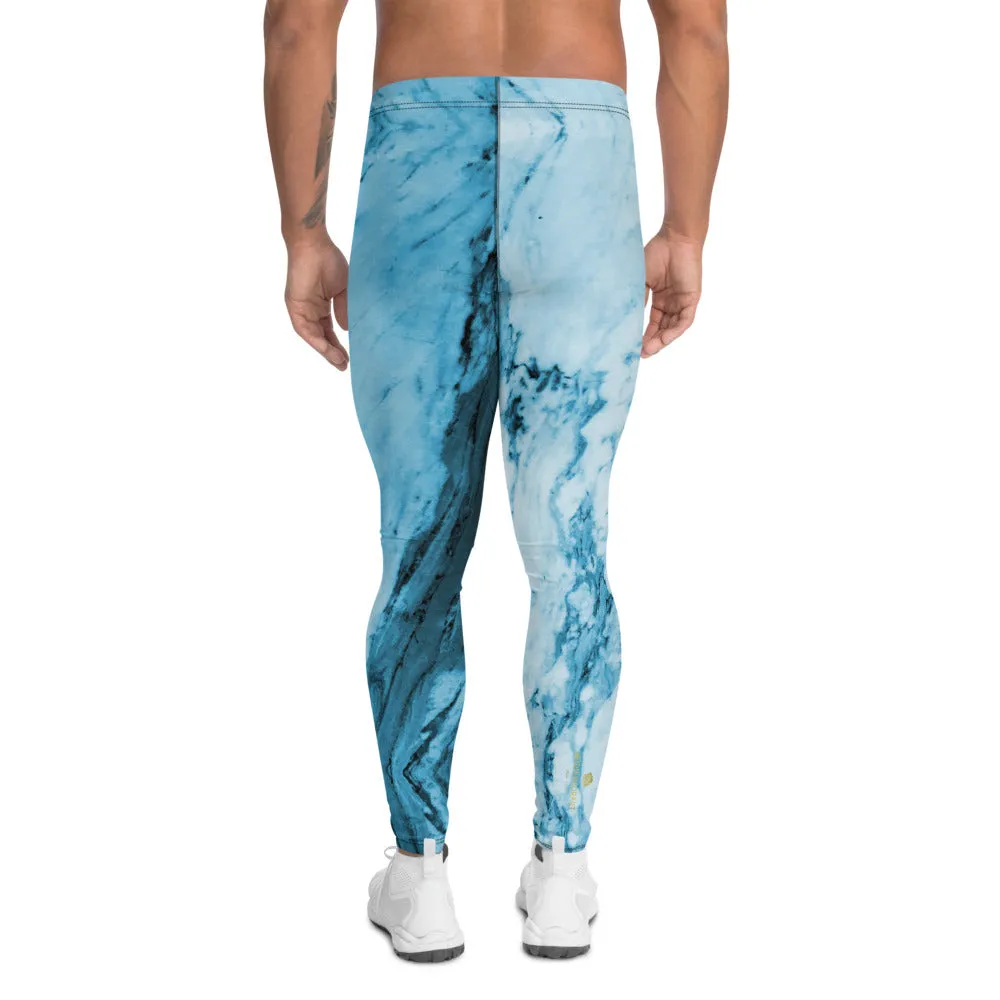 Blue Marble Print Meggings, Designer Abstract Premium Men's Leggings-Made in USA/MX/EU