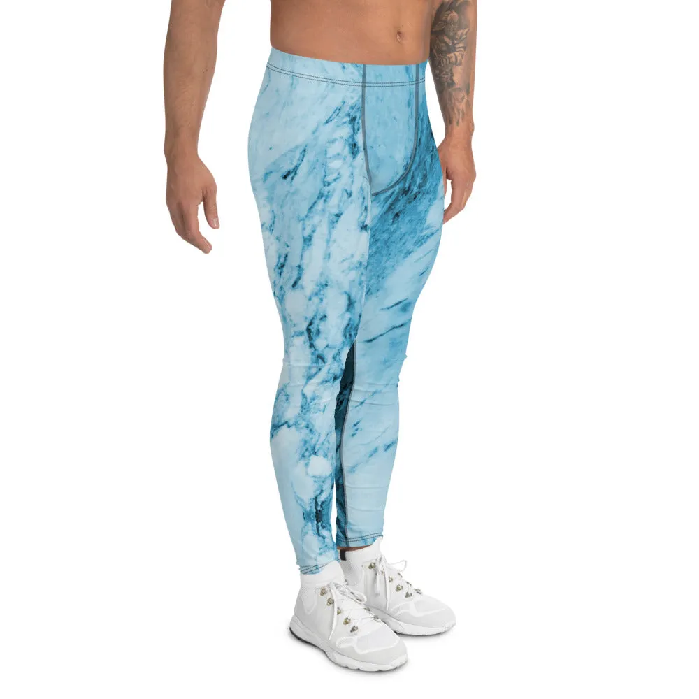 Blue Marble Print Meggings, Designer Abstract Premium Men's Leggings-Made in USA/MX/EU