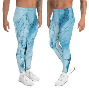 Blue Marble Print Meggings, Designer Abstract Premium Men's Leggings-Made in USA/MX/EU