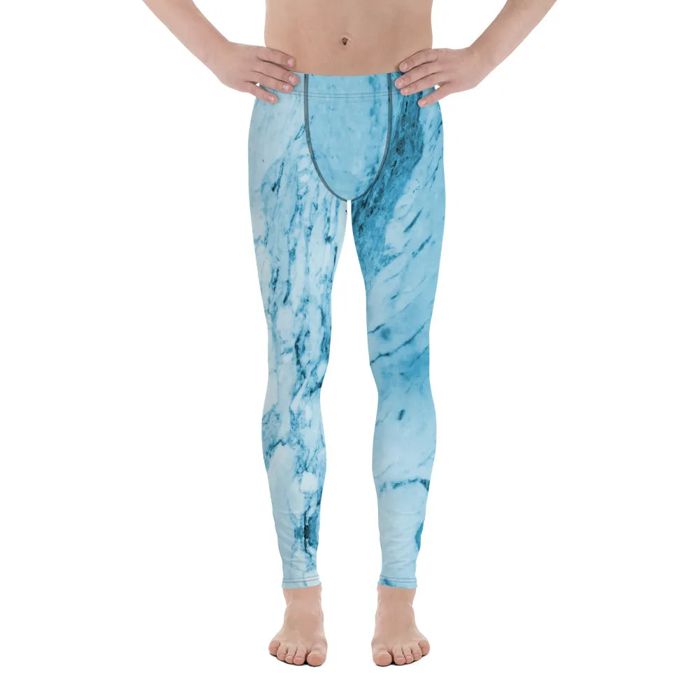 Blue Marble Print Meggings, Designer Abstract Premium Men's Leggings-Made in USA/MX/EU