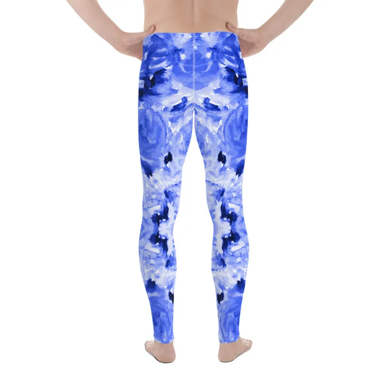 Blue Rose Men's Leggings, Abstract Floral Print Best Compression Men's Running Tights-Made in USA/EU