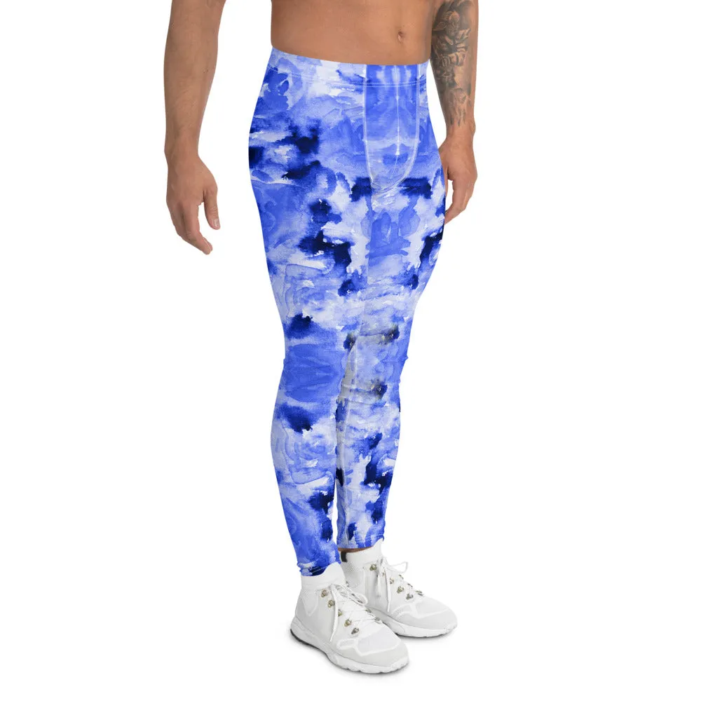 Blue Rose Men's Leggings, Abstract Floral Print Best Compression Men's Running Tights-Made in USA/EU