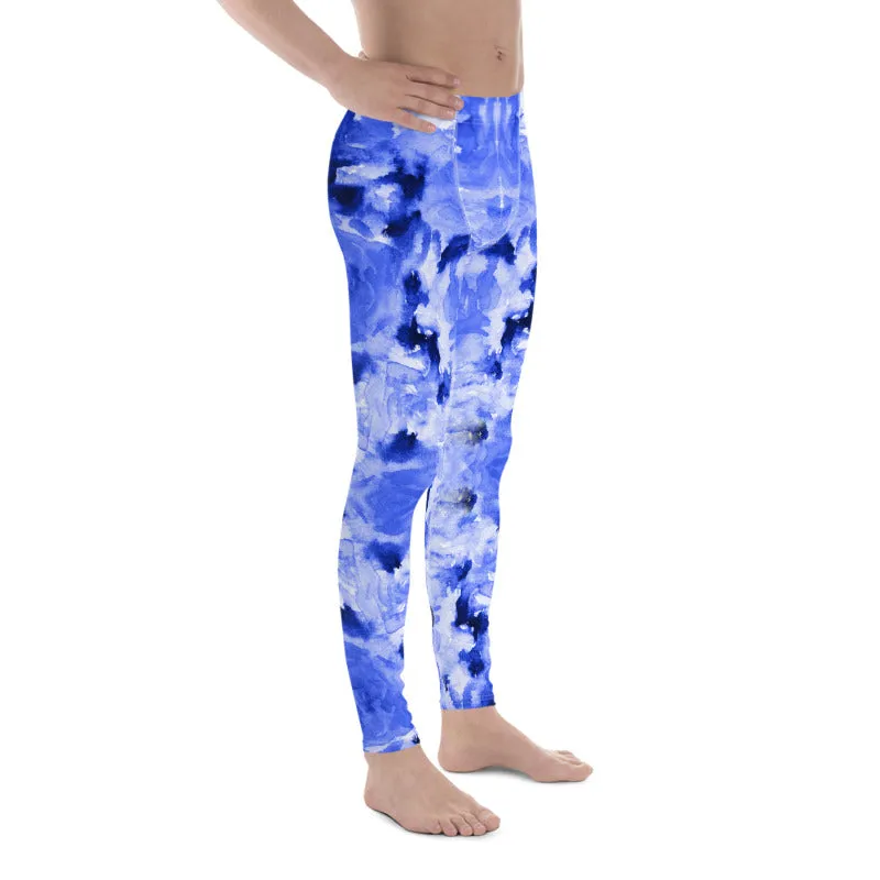 Blue Rose Men's Leggings, Abstract Floral Print Best Compression Men's Running Tights-Made in USA/EU