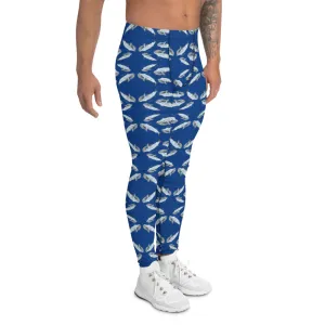 Blue Whale Men's Leggings, Cute Marine Fish Print Meggings Run Tights-Made in USA/EU/MX