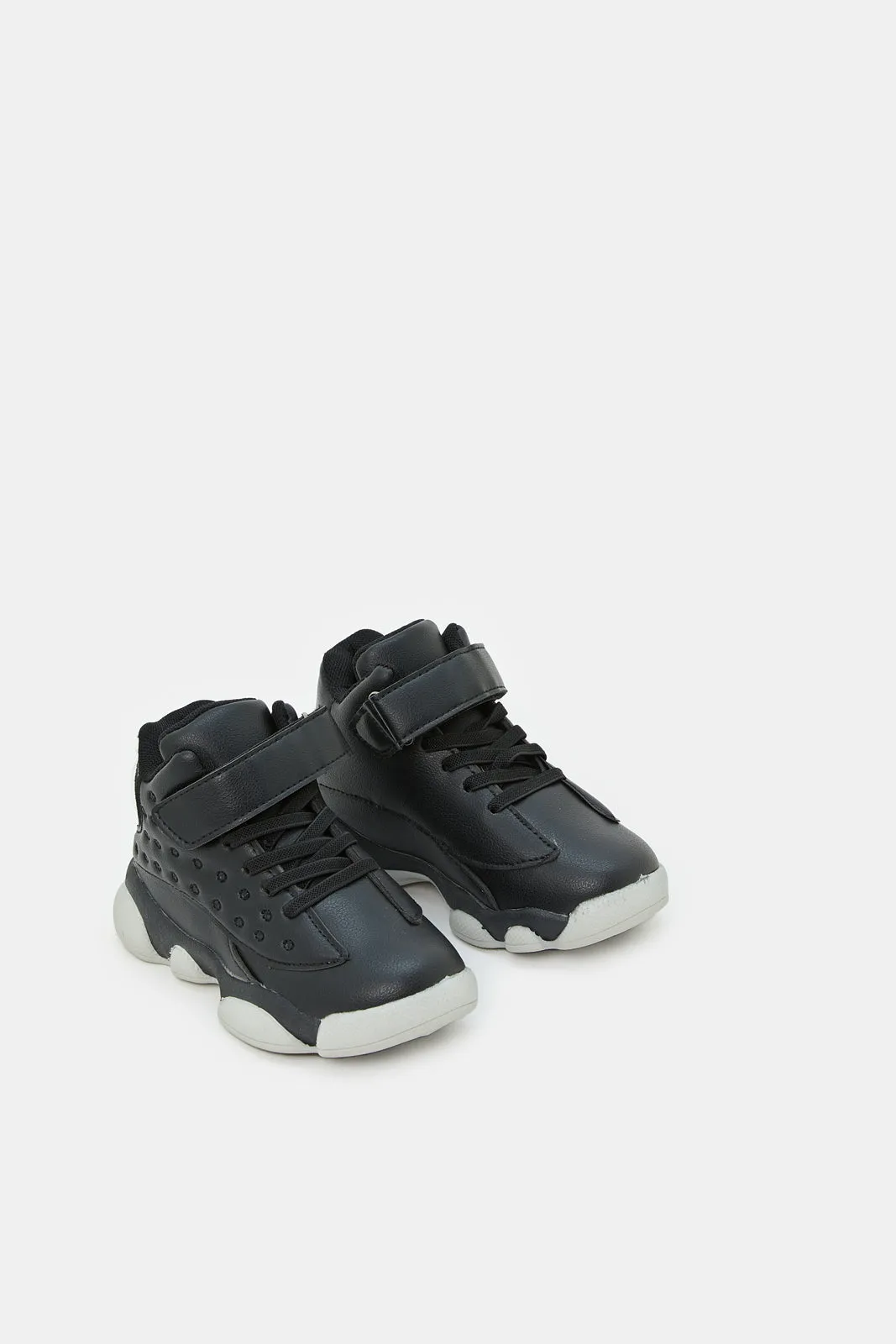 Boys Black Material Block High Top Sneakers