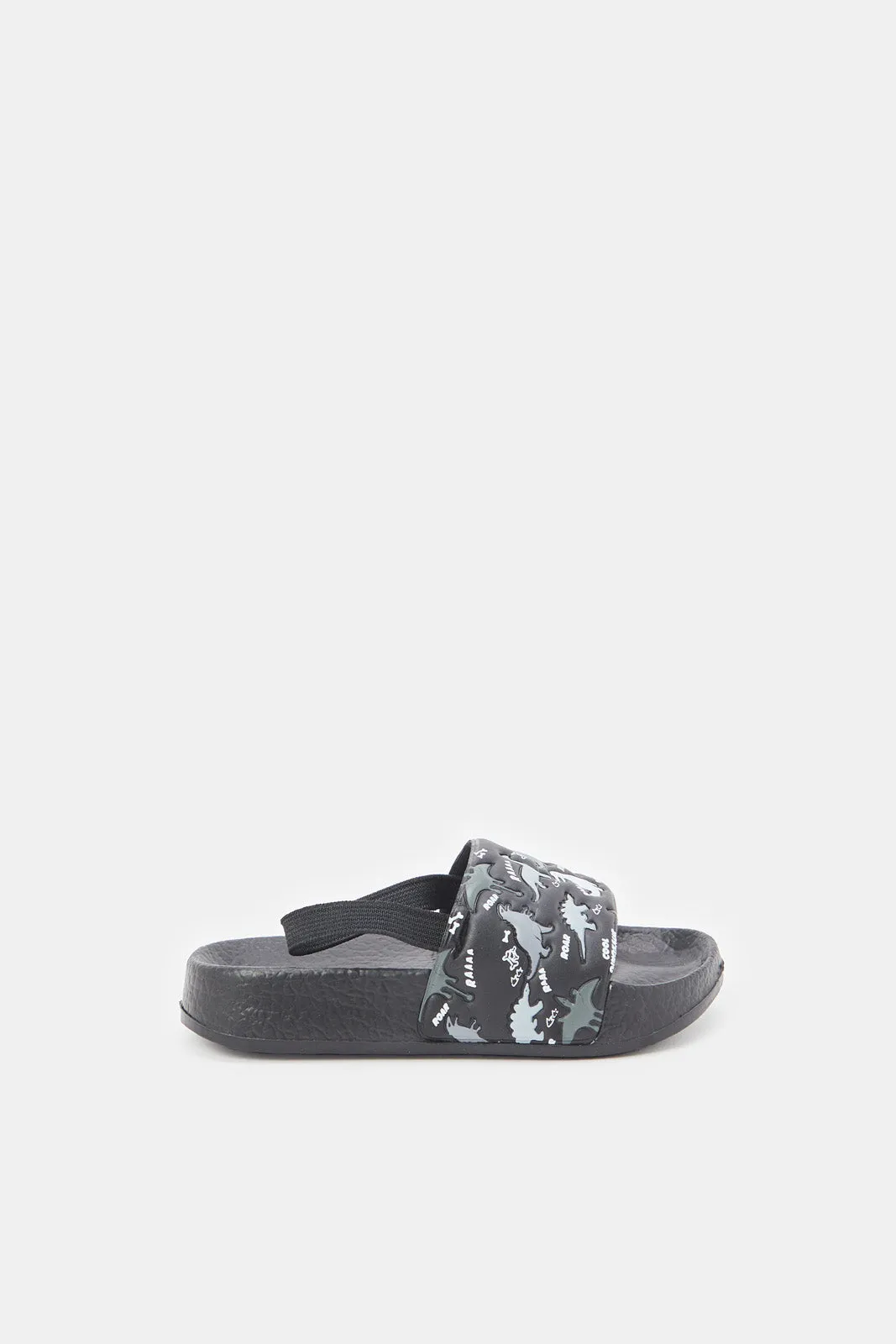 Boys Grey Dinosaur Print Slide With Backstrap