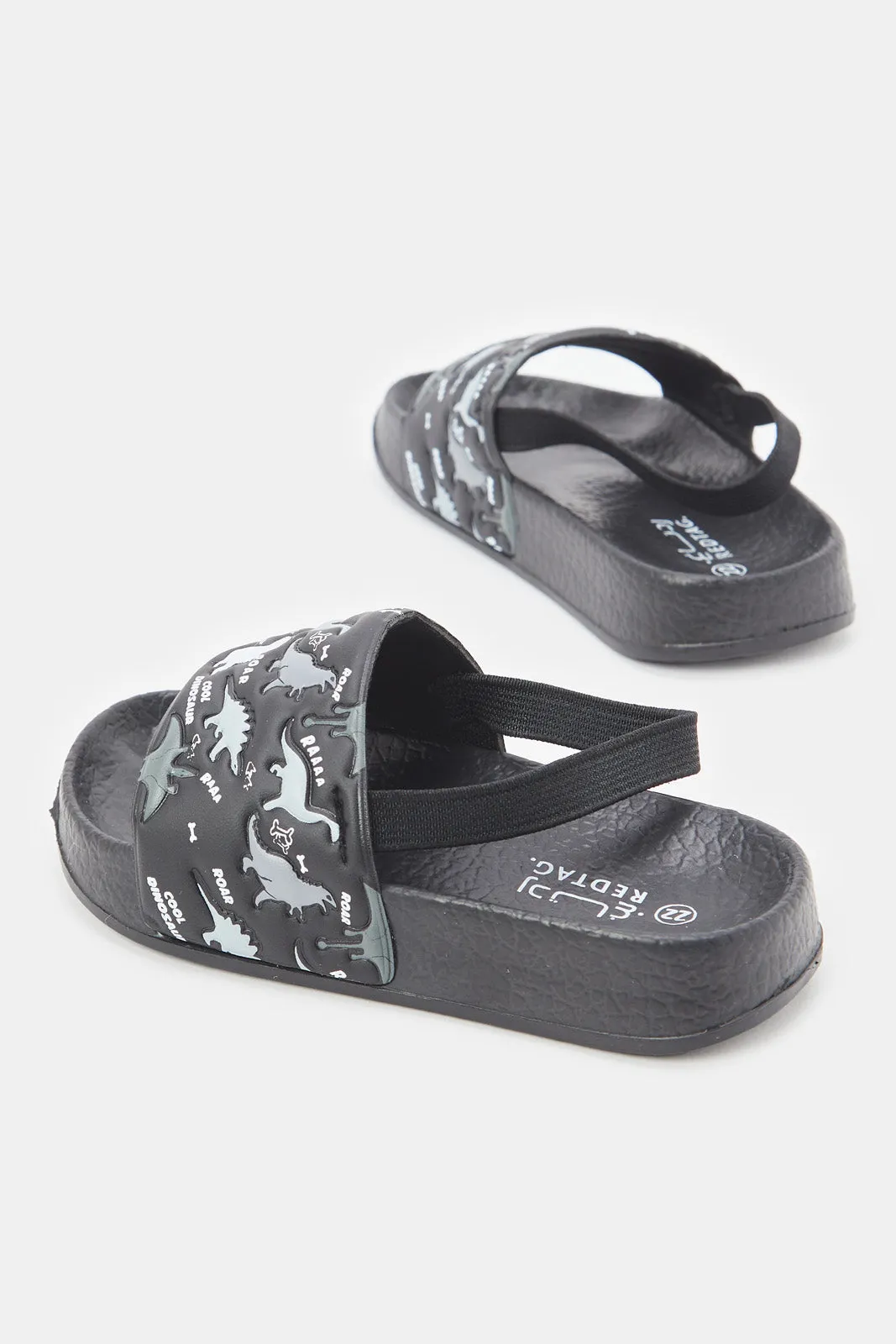 Boys Grey Dinosaur Print Slide With Backstrap