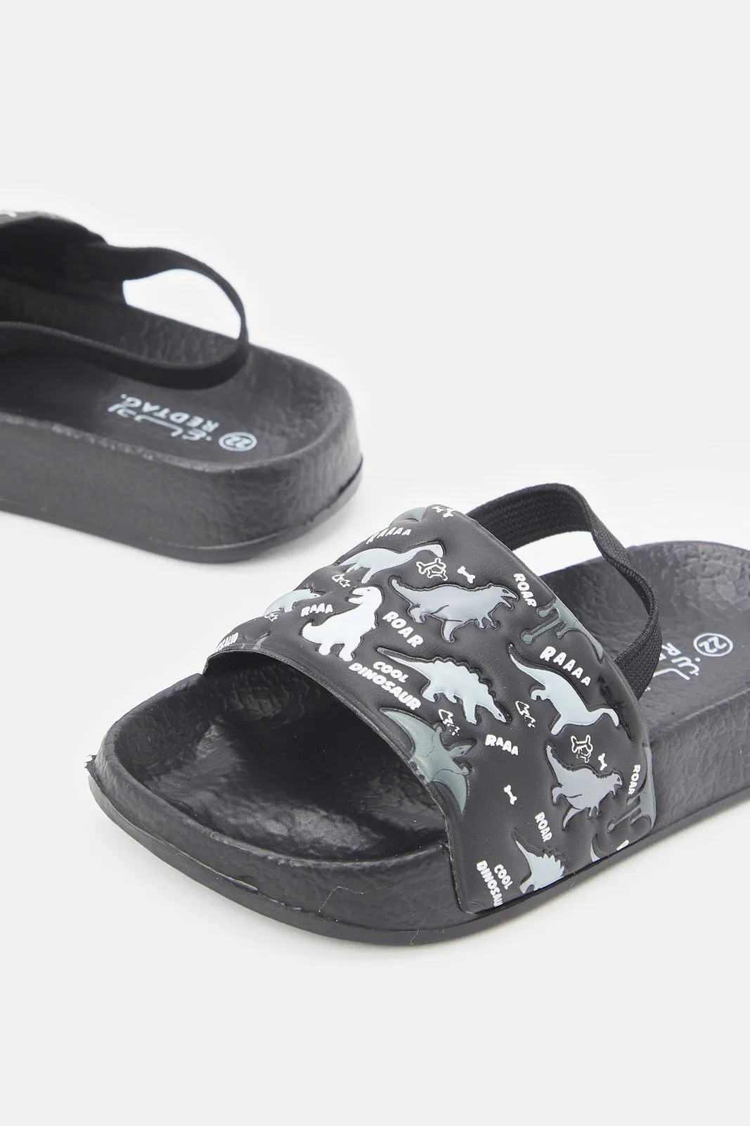 Boys Grey Dinosaur Print Slide With Backstrap