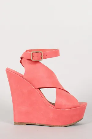 Breckelle Cross Strap Open Toe Platform Wedge