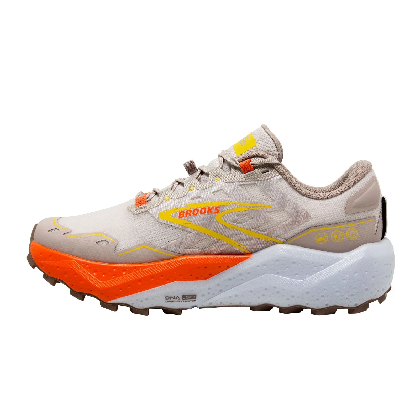 Brooks Caldera 7 Running Shoe (Men) - White Sand/Chateau Gray/Yellow