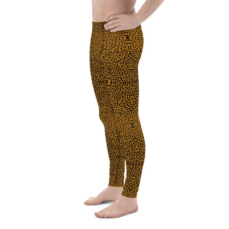 Brown Cheetah Men's Leggings, Animal Print Compression Tights For Men-Made in USA/EU